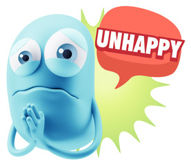 3d Rendering Sad Character Emoticon Expression saying Unhappy wi