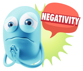 3d Rendering Sad Character Emoticon Expression saying Negativity