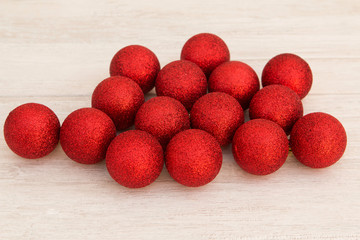Red Christmas balls with glitter