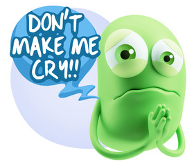 3d Rendering Sad Character Emoticon Expression saying Don't Make