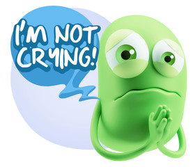 3d Rendering Sad Character Emoticon Expression saying I'm Not Cr