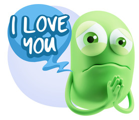 3d Rendering Sad Character Emoticon Expression saying I Love You