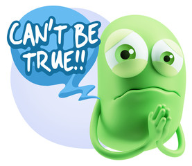 3d Rendering Sad Character Emoticon Expression saying Can't be T