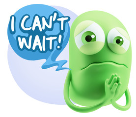 3d Rendering Sad Character Emoticon Expression saying I Can't Wa