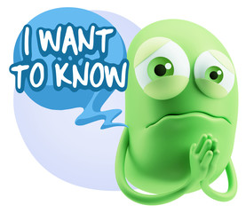 3d Rendering Sad Character Emoticon Expression saying I Want to