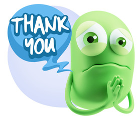 3d Rendering Sad Character Emoticon Expression saying Thank You