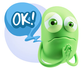 3d Rendering Sad Character Emoticon Expression saying OK with Co