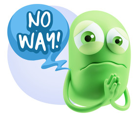 3d Rendering Sad Character Emoticon Expression saying No Way wit