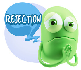 3d Rendering Sad Character Emoticon Expression saying Rejection