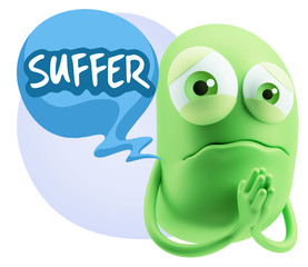 3d Rendering Sad Character Emoticon Expression saying Suffer wit