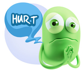 3d Rendering Sad Character Emoticon Expression saying Hurt with