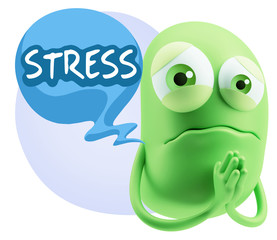 3d Rendering Sad Character Emoticon Expression saying Stress wit