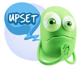 3d Rendering Sad Character Emoticon Expression saying Upset with