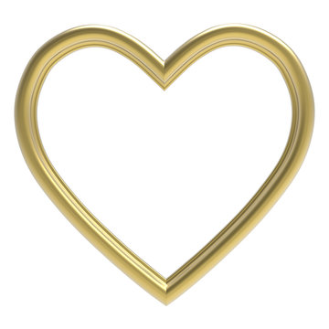 Golden heart picture frame isolated on white. 3D illustration.