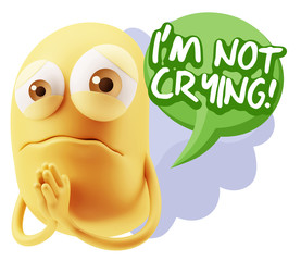 3d Rendering Sad Character Emoticon Expression saying I'm Not Cr