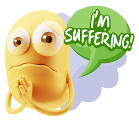 3d Rendering Sad Character Emoticon Expression saying I'm Suffer