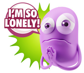 3d Rendering Sad Character Emoticon Expression saying I'm so Lon