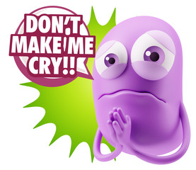3d Rendering Sad Character Emoticon Expression saying Don't Make