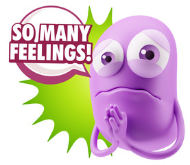 3d Rendering Sad Character Emoticon Expression saying So Many Fe