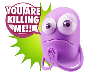 3d Rendering Sad Character Emoticon Expression saying You are Ki