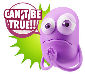 3d Rendering Sad Character Emoticon Expression saying Can't be T
