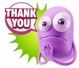 3d Rendering Sad Character Emoticon Expression saying Thank You