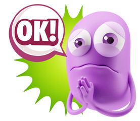 3d Rendering Sad Character Emoticon Expression saying OK with Co