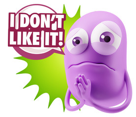 3d Rendering Sad Character Emoticon Expression saying I Don't Li