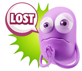 3d Rendering Sad Character Emoticon Expression saying Lost with