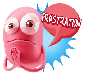 3d Rendering Sad Character Emoticon Expression saying Frustratio