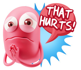 3d Rendering Sad Character Emoticon Expression saying That Hurts