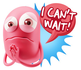 3d Rendering Sad Character Emoticon Expression saying I Can't Wa