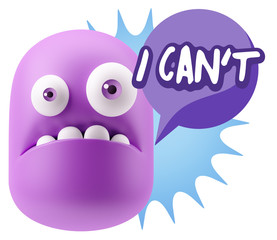 3d Rendering Sad Character Emoticon Expression saying I Can't wi