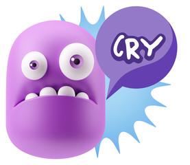3d Rendering Sad Character Emoticon Expression saying Cry with C