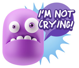3d Rendering Sad Character Emoticon Expression saying I'm Not Cr