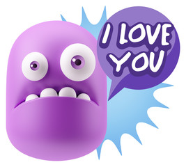 3d Rendering Sad Character Emoticon Expression saying I Love You