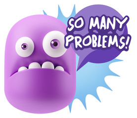 3d Rendering Sad Character Emoticon Expression saying So Many Pr