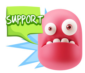 3d Rendering Sad Character Emoticon Expression saying Support wi