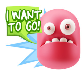 3d Rendering Sad Character Emoticon Expression saying I Want to
