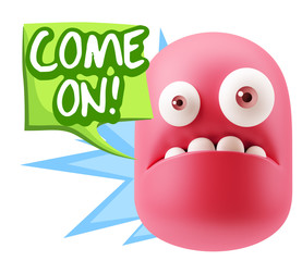 3d Rendering Sad Character Emoticon Expression saying Come On wi