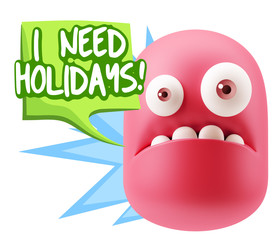 3d Rendering Sad Character Emoticon Expression saying I Need Hol
