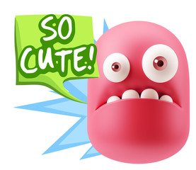 3d Rendering Sad Character Emoticon Expression saying So Cute wi