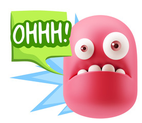 3d Rendering Sad Character Emoticon Expression saying Oh with Co