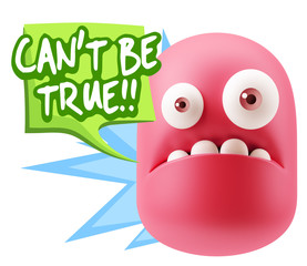 3d Rendering Sad Character Emoticon Expression saying Can't be T