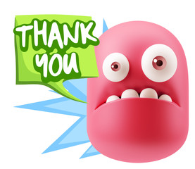 3d Rendering Sad Character Emoticon Expression saying Thank You