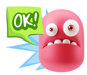3d Rendering Sad Character Emoticon Expression saying OK with Co