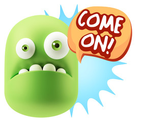 3d Rendering Sad Character Emoticon Expression saying Come On wi