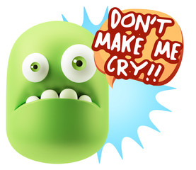 3d Rendering Sad Character Emoticon Expression saying Don't Make