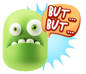 3d Rendering Sad Character Emoticon Expression saying But… wit