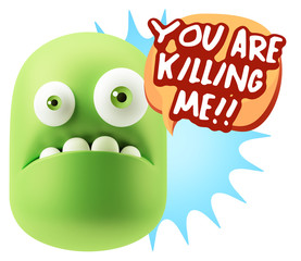 3d Rendering Sad Character Emoticon Expression saying You are Ki